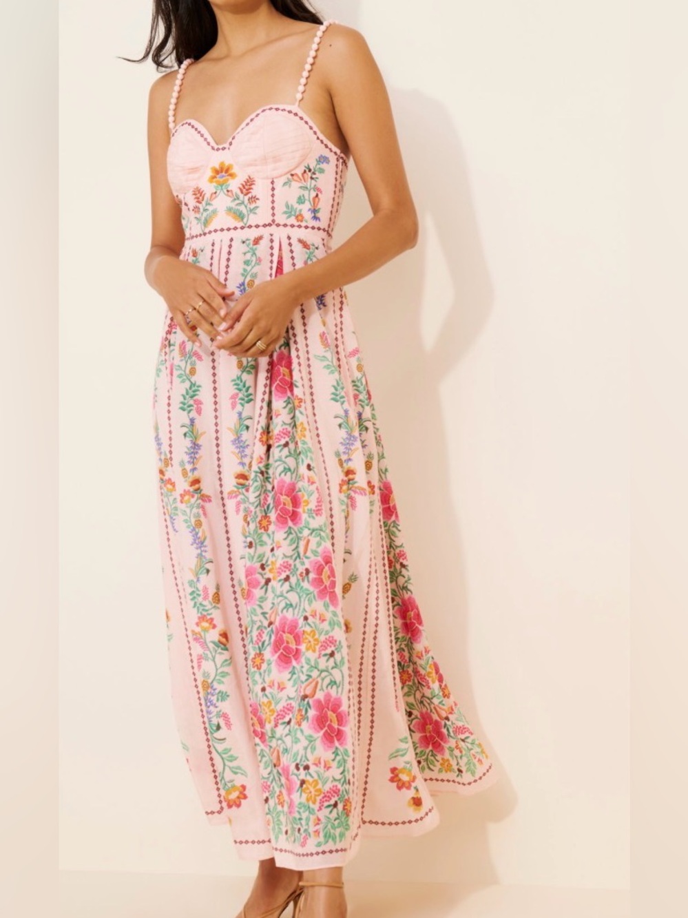 Farm Rio Delicate Forest floral-print pleated maxi dress Size XL